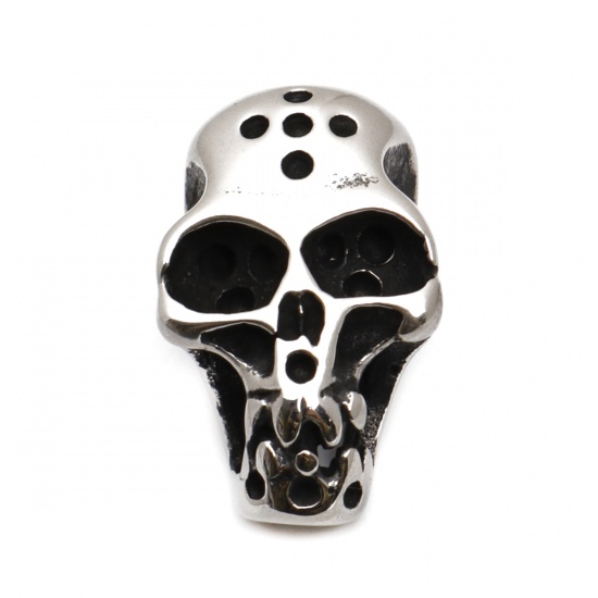 Immagine di 304 Acciaio Inossidabile Colata Perline Cranio Argento Antico 23mm x 14mm, Buco: Circa 6mm, 1 Pz