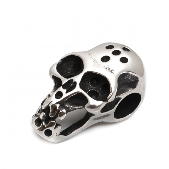 Immagine di 304 Acciaio Inossidabile Colata Perline Cranio Argento Antico 23mm x 14mm, Buco: Circa 6mm, 1 Pz