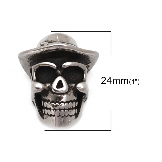 Immagine di 304 Acciaio Inossidabile Colata Perline Cranio Argento Antico Cappello 24mm x 19mm, Buco: Circa 6mm, 1 Pz
