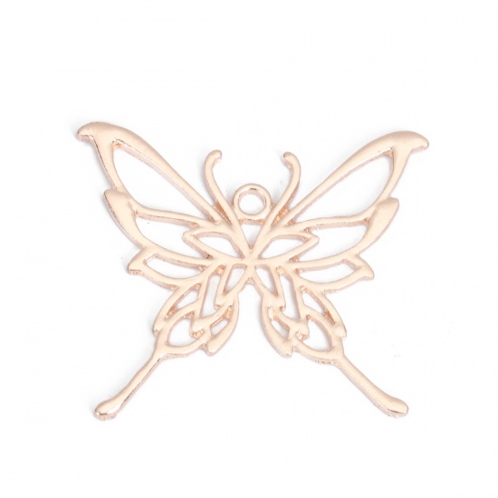 Picture of Zinc Based Alloy Open Back Bezel Pendants For Resin Rose Gold Butterfly Animal 46mm x 41mm, 2 PCs