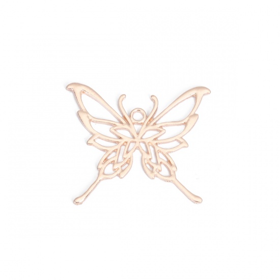 Picture of Zinc Based Alloy Open Back Bezel Pendants For Resin Rose Gold Butterfly Animal 46mm x 41mm, 2 PCs