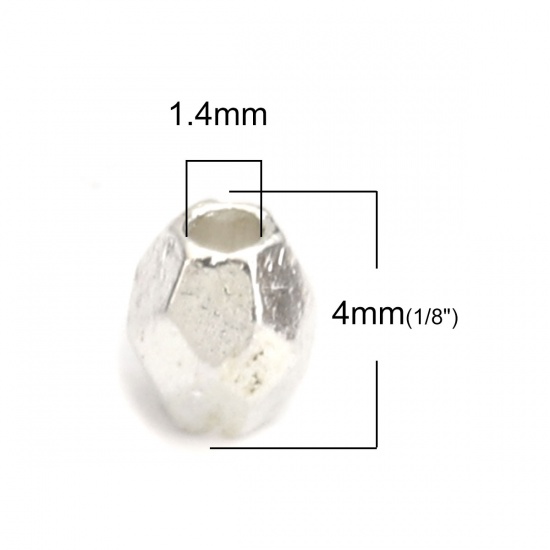 Picture of Zinc Based Alloy Spacer Beads Barrel Silver Plated Faceted 4mm x 3mm, Hole: Approx 1.4mm, 500 PCs