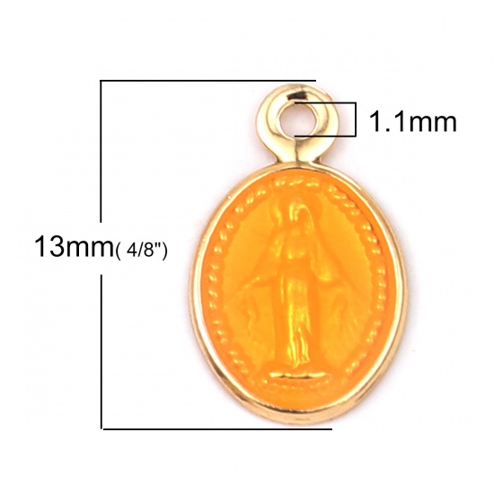 Imagen de Latón Colgantes Charms Óvalo Chapado en Oro Naranja Jesús Esmalte 13mm x 8mm, 10 Unidades