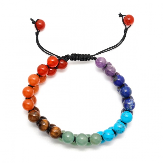Picture of Natural Gemstone Yoga Healing Adjustable Double Row Dainty Bracelets Delicate Bracelets Beaded Bracelet Multicolor 23cm(9") long, 1 Piece