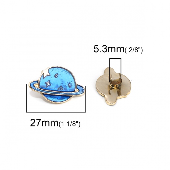 Picture of Zinc Based Alloy Hair Accessories Findings Gold Plated Deep Blue Planet Star Enamel 27mm x 18mm, 5 PCs