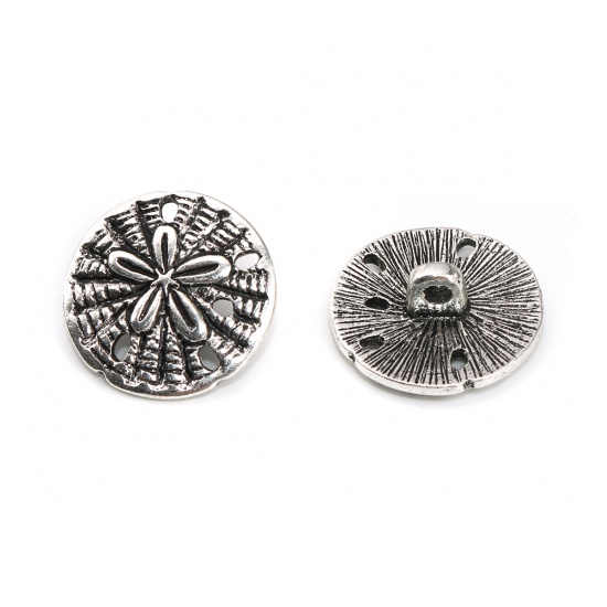 Picture of Zinc Based Alloy Metal Sewing Shank Buttons Round Antique Silver Color Flower Carved 19mm x 18mm, 20 PCs