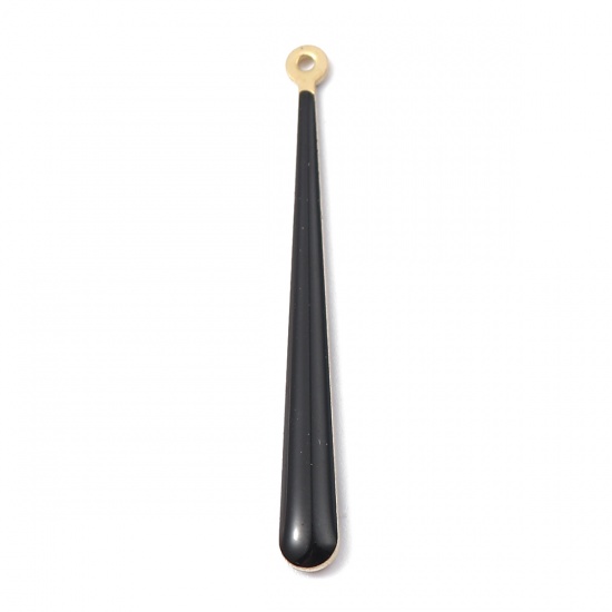 Picture of Brass Enamelled Sequins Pendants Baseball Bat Brass Color Black 38mm x 4mm, 5 PCs                                                                                                                                                                             