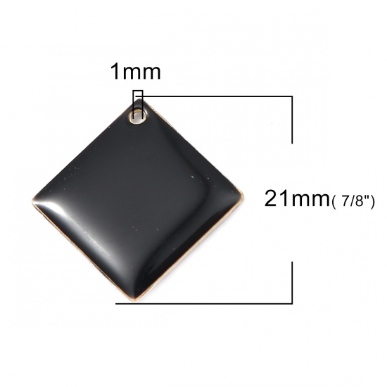Picture of Brass Enamelled Sequins Charms Rhombus Brass Color Black 21mm x 21mm, 10 PCs                                                                                                                                                                                  