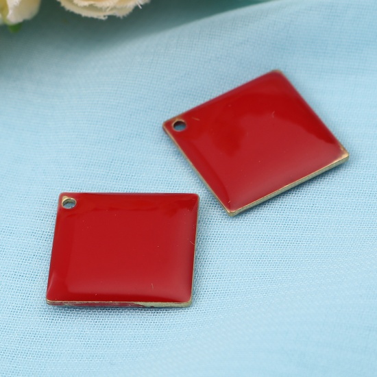 Picture of Brass Enamelled Sequins Charms Rhombus Brass Color Red 21mm x 21mm, 10 PCs                                                                                                                                                                                    