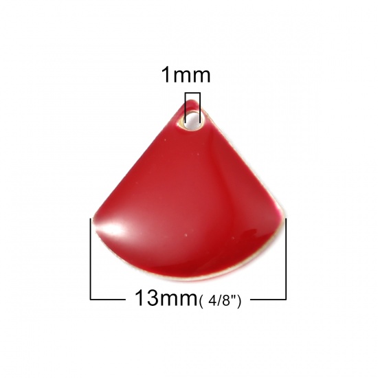 Picture of Copper Charms Fan-shaped Brass Color Red 13mm x 12mm, 10 PCs