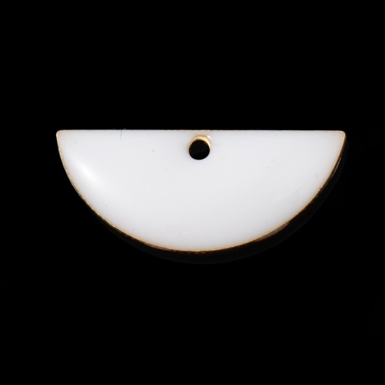 Image de Breloques Sequins Emaillés Double Face en Laiton Demi-Rond Couleur Laiton Blanc 18mm x 8mm, 10 Pcs                                                                                                                                                            