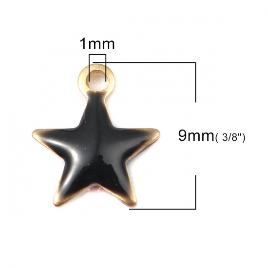 Изображение Латунь Эмалированные Блестки Подвески Звезда Латунный Цвет Черный 9мм x 8мм, 10 ШТ                                                                                                                                                                            