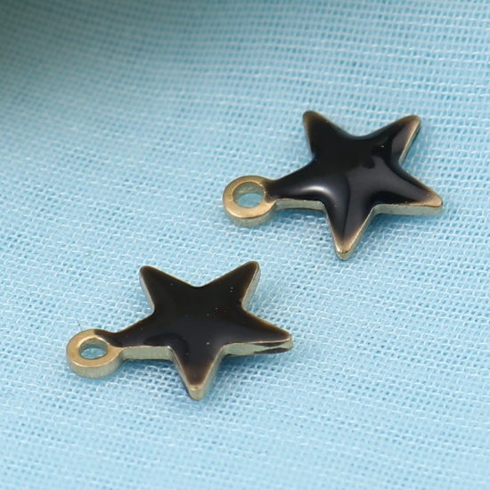 Picture of Brass Enamelled Sequins Charms Pentagram Star Brass Color Black 9mm x 8mm, 10 PCs                                                                                                                                                                             