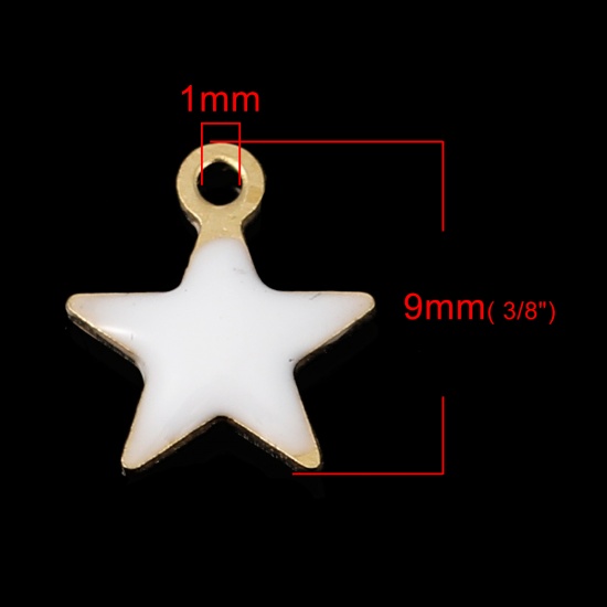 Picture of Brass Enamelled Sequins Charms Pentagram Star Brass Color White 9mm x 8mm, 10 PCs                                                                                                                                                                             