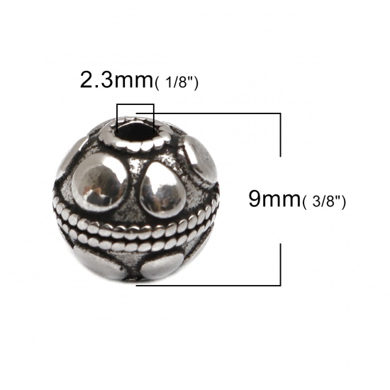 Image de Perles en 304 Acier Inoxydable Rond Argent Vieilli Goutte d'Eau env. 9mm Dia., Trou: env. 2.3mm, 1 Pièce