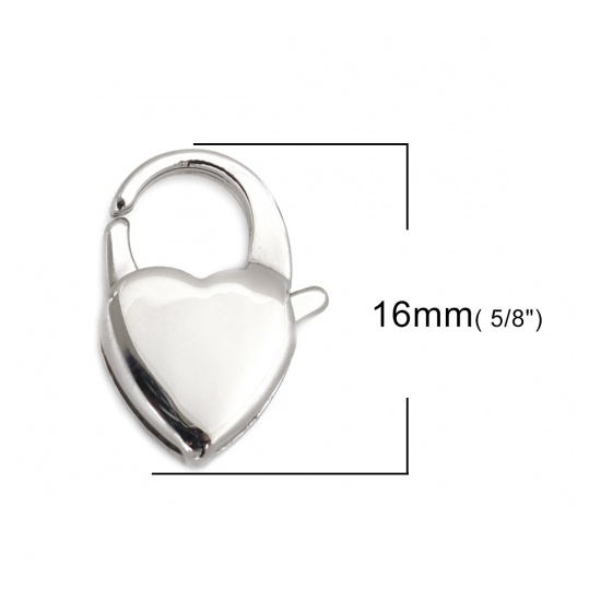 Picture of 304 Stainless Steel Lobster Clasp Findings Heart Silver Tone 16mm x 11mm, 1 Piece