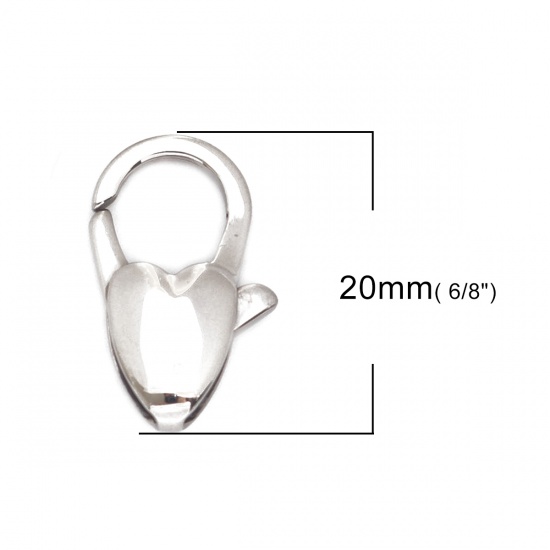 Immagine di 304 Acciaio Inossidabile Fibbia Aragosta Cuore Tono Argento 20mm x 13mm, 1 Pz