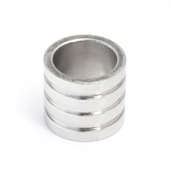 Imagen de 304 Acero Inoxidable Fundición Cuentas Cilíndrico Tono de Plata Raya 11mm x 10mm, Agujero: Aprox 8.7mm, 1 Unidad