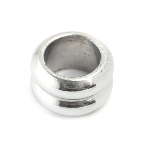 Image de Perles Coulées en 304 Acier Inoxydable Rond Argent Mat 10mm x 6mm, Trou: env. 6.5mm, 1 Pièce