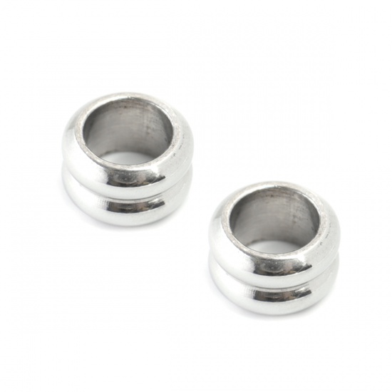 Image de Perles Coulées en 304 Acier Inoxydable Rond Argent Mat 10mm x 6mm, Trou: env. 6.5mm, 1 Pièce