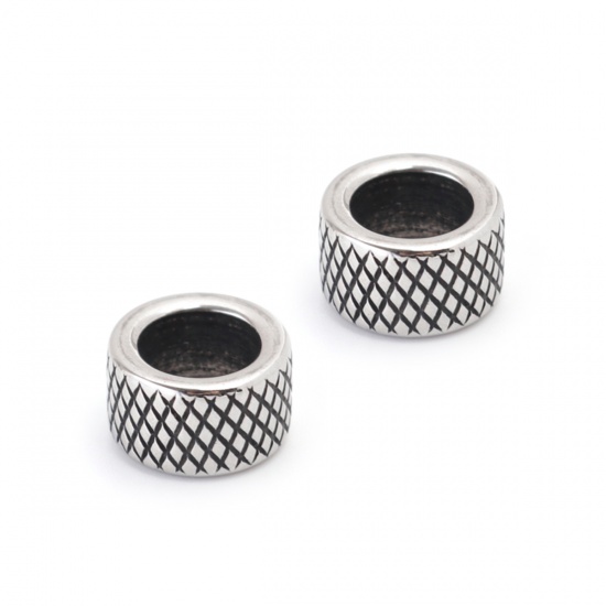 Bild von 304 Edelstahl Guss Perlen Zylinder Antiksilber Gitter 10mm x 6mm, Loch: ca. 6.5mm, 1 Stück