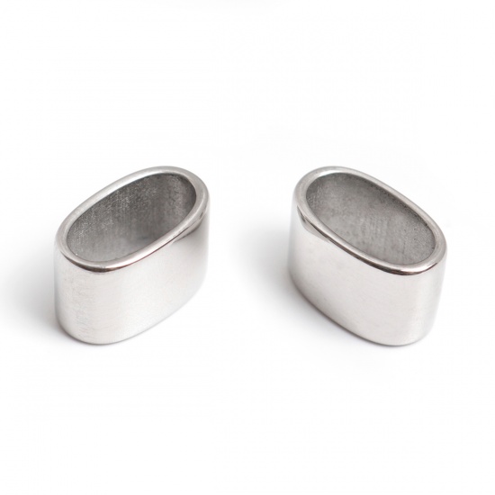 Image de Perles Coulées en 304 Acier Inoxydable Colonne Argent Mat Ovale 12mm x 8mm, Trou: env. 10mm x 5.4mm, 1 Pièce