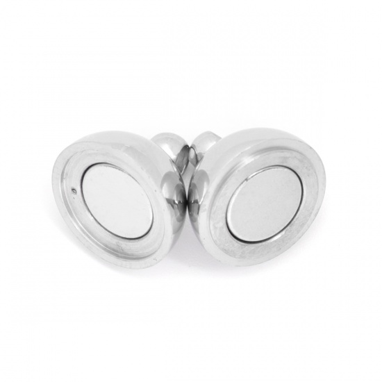 Picture of 304 Stainless Steel Magnetic Clasps Round Silver Tone 20mm x 12mm, 1 Piece