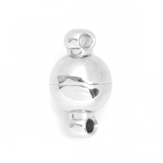 Picture of 304 Stainless Steel Magnetic Clasps Round Silver Tone 10mm x 6mm, 1 Piece