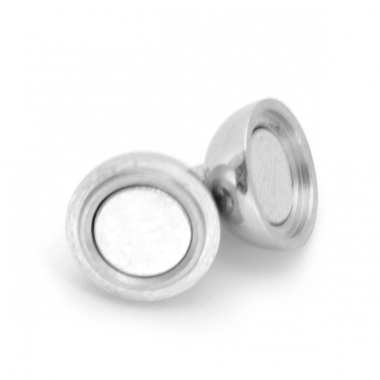 Picture of 304 Stainless Steel Magnetic Clasps Round Silver Tone 13mm x 8mm, 1 Piece
