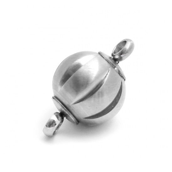 Picture of 304 Stainless Steel Magnetic Clasps Round Silver Tone Frosted 17mm x 10mm, 1 Piece