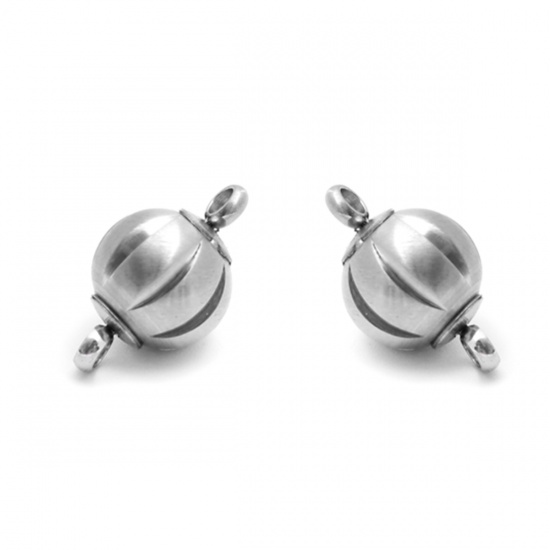 Picture of 304 Stainless Steel Magnetic Clasps Round Silver Tone Frosted 17mm x 10mm, 1 Piece