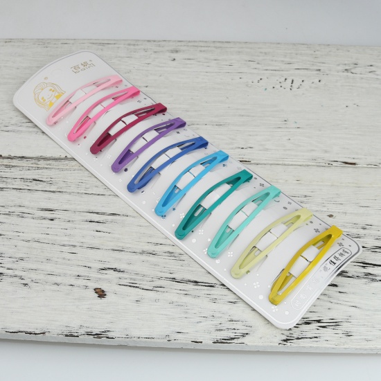 Picture of Resin Hair Clips Findings Mixed Color 61mm x 11mm, 2 Plates ( 10 PCs/Plate)