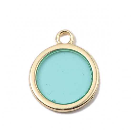 Picture of Zinc Based Alloy & Resin Charms Round Gold Plated Green Transparent 16mm x 17mm, 5 PCs