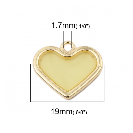 Picture of Zinc Based Alloy & Resin Charms Heart Gold Plated Yellow Transparent 19mm x 17mm, 5 PCs