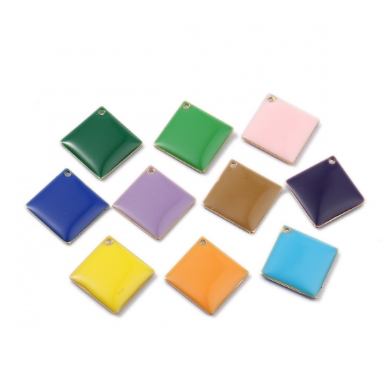 Picture of Brass Enamelled Sequins Charms Rhombus Brass Color Yellow 21mm x 21mm, 10 PCs                                                                                                                                                                                 