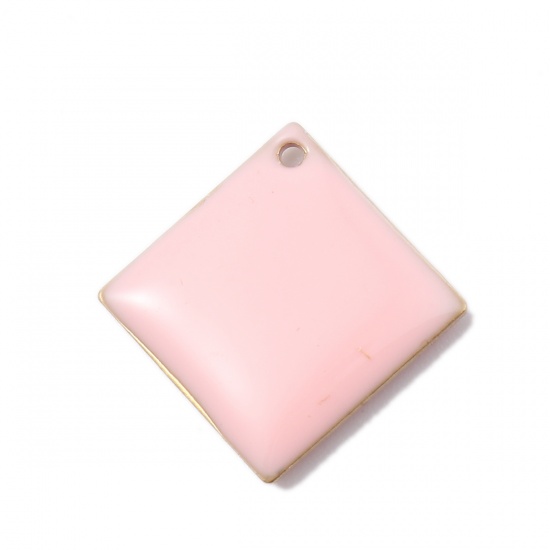 Picture of Brass Enamelled Sequins Charms Rhombus Brass Color Pink 21mm x 21mm, 10 PCs                                                                                                                                                                                   