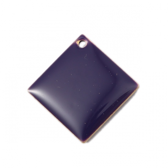 Picture of Brass Enamelled Sequins Charms Rhombus Brass Color Dark Purple 21mm x 21mm, 10 PCs                                                                                                                                                                            