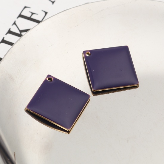 Picture of Brass Enamelled Sequins Charms Rhombus Brass Color Dark Purple 21mm x 21mm, 10 PCs                                                                                                                                                                            