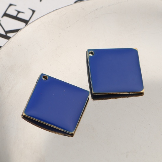 Picture of Brass Enamelled Sequins Charms Rhombus Brass Color Blue 21mm x 21mm, 10 PCs                                                                                                                                                                                   