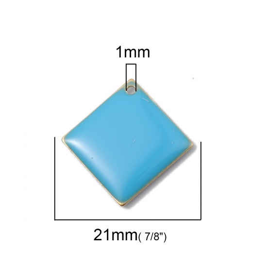 Picture of Brass Enamelled Sequins Charms Rhombus Brass Color Skyblue 21mm x 21mm, 10 PCs                                                                                                                                                                                