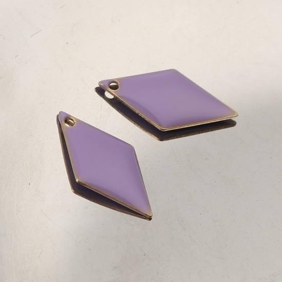 Picture of Brass Enamelled Sequins Charms Rhombus Brass Color Mauve 17mm x 8mm, 10 PCs                                                                                                                                                                                   