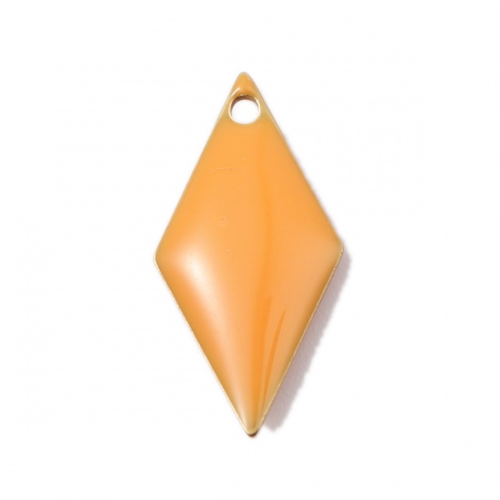 Bild von Messing Emaillierte Pailletten Charms Raute Messingfarbe Orange 17mm x 8mm, 10 Stück                                                                                                                                                                          
