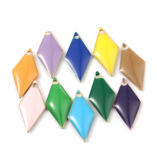 Picture of Brass Enamelled Sequins Charms Rhombus Brass Color Orange 17mm x 8mm, 10 PCs                                                                                                                                                                                  