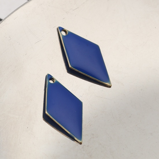 Picture of Brass Enamelled Sequins Charms Rhombus Brass Color Blue 17mm x 8mm, 10 PCs                                                                                                                                                                                    