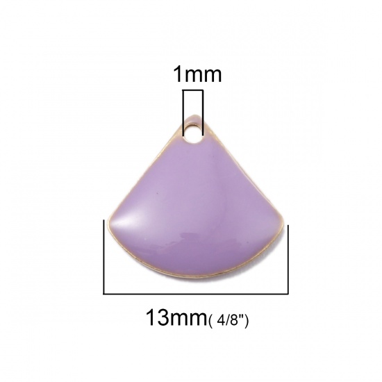 Picture of Copper Enamelled Sequins Charms Fan-shaped Brass Color Purple 13mm x 12mm, 10 PCs