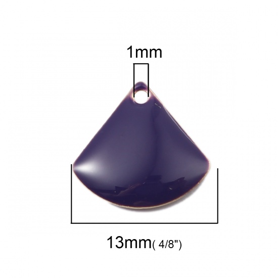 Picture of Copper Enamelled Sequins Charms Fan-shaped Brass Color Dark Purple 13mm x 12mm, 10 PCs