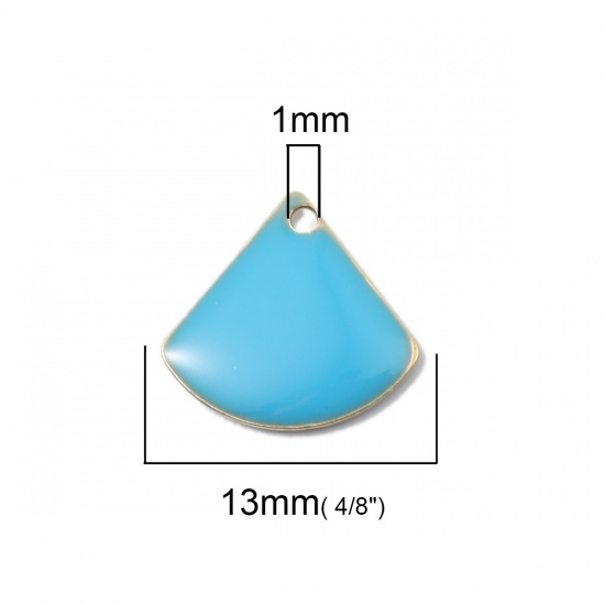 Picture of Brass Enamelled Sequins Charms Fan-shaped Brass Color Skyblue 13mm x 12mm, 10 PCs                                                                                                                                                                             