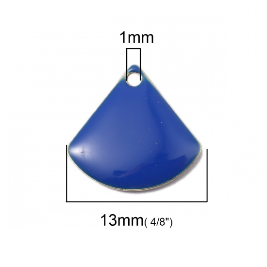 Picture of Copper Enamelled Sequins Charms Fan-shaped Brass Color Blue 13mm x 12mm, 10 PCs