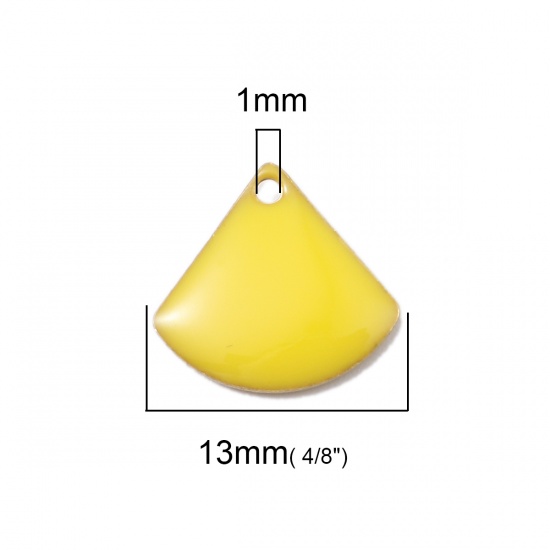 Изображение Латунь Эмалированные Блестки Подвески В формевеер Латунный Цвет Желтый 13мм x 12мм, 10 ШТ                                                                                                                                                                     