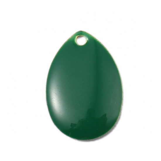 Immagine di Ottone Sequins Smaltati Charms Goccia Colore di Ottone Verde Scuro 14mm x 10mm, 10 Pz                                                                                                                                                                         